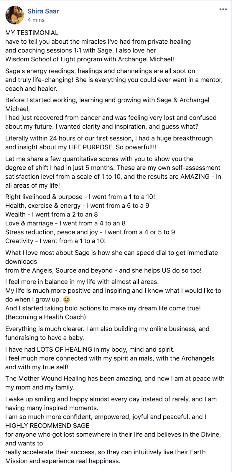 Shira Saar testimonial