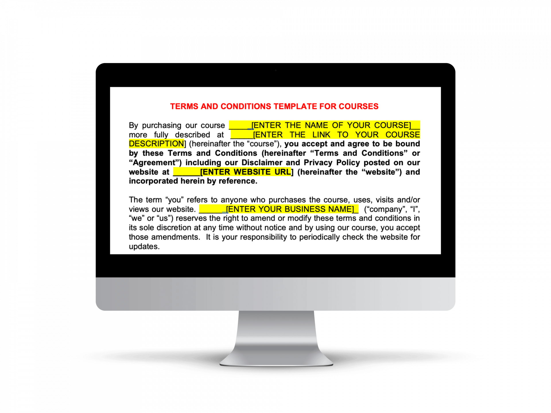 Terms and Conditions template for course creators