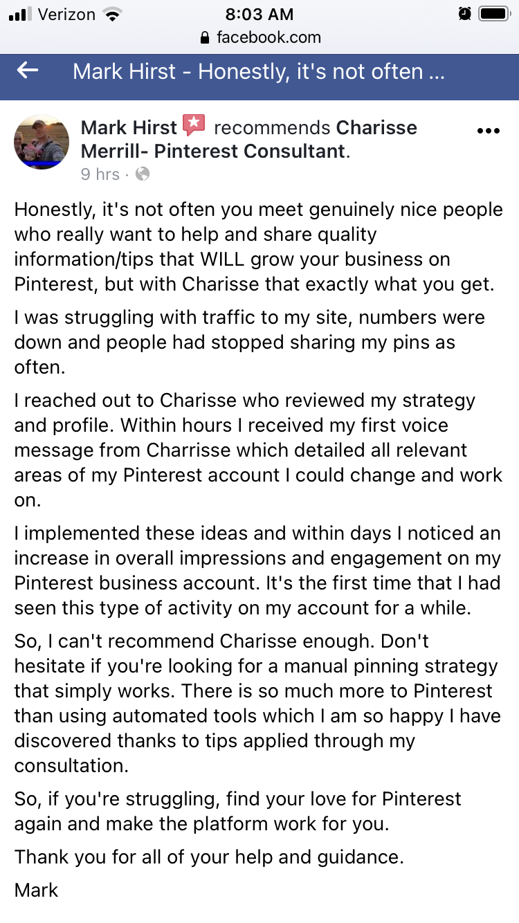 Pinterest Audit Testimonial