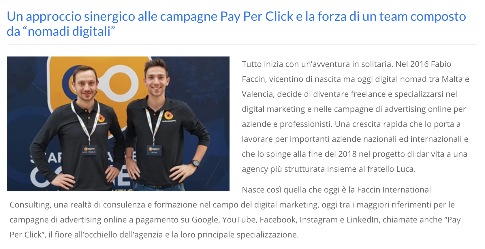 Articolo recensione Luca Faccin e Fabio Faccin
