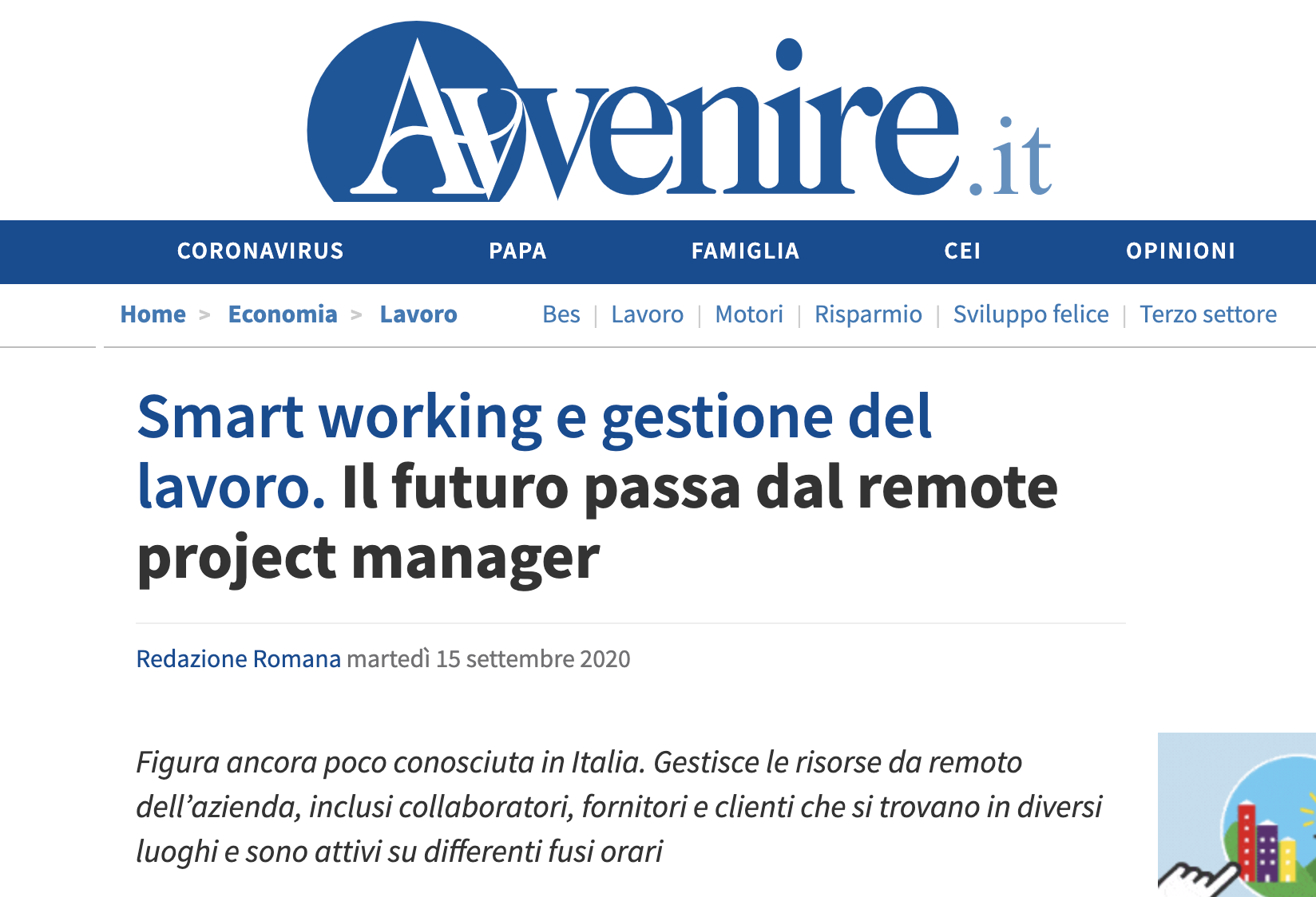 Articolo Avvenire Remote Project Management