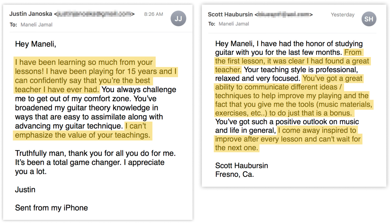 Guitarist Testimonials