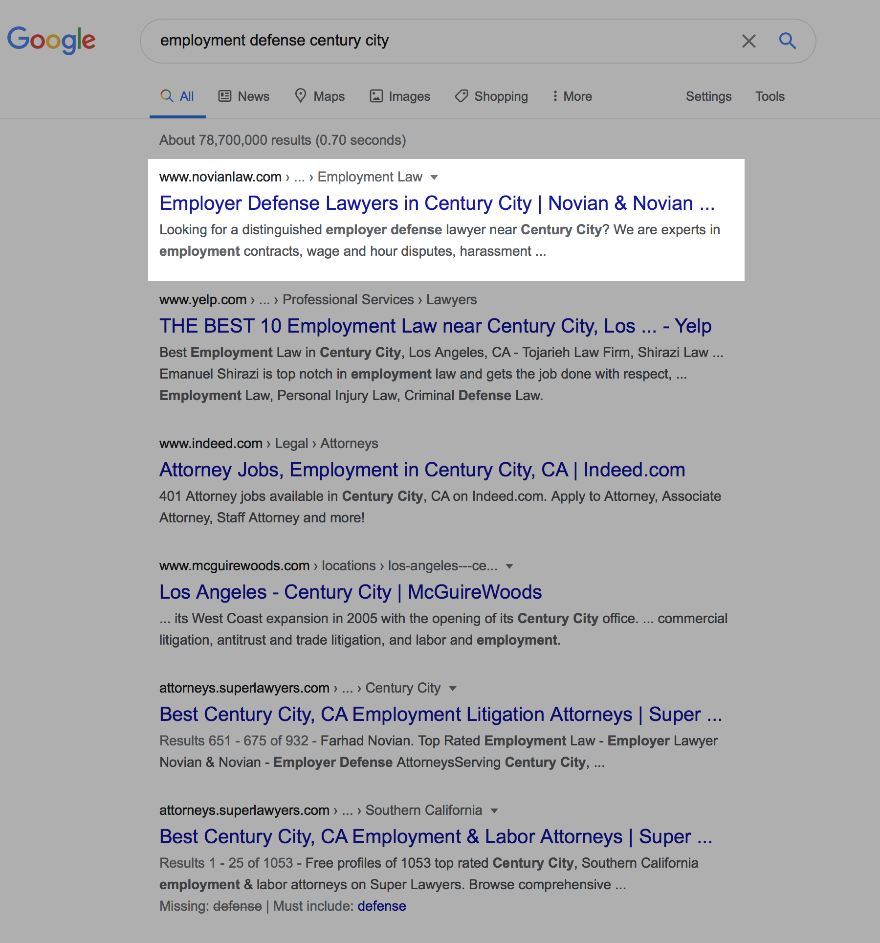 employment defense century city