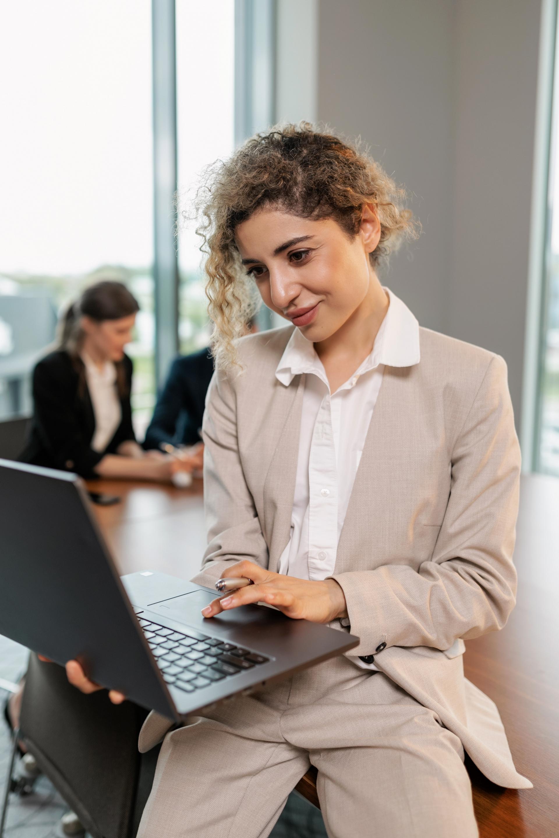Woman working on laptop