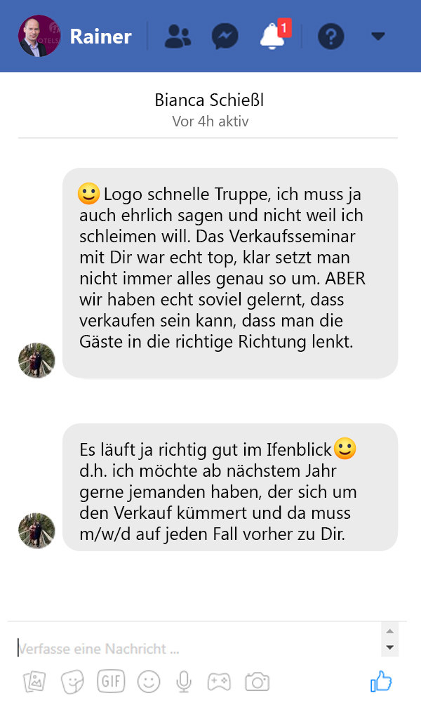 Verkaufsschulung Reservierung Rezepion