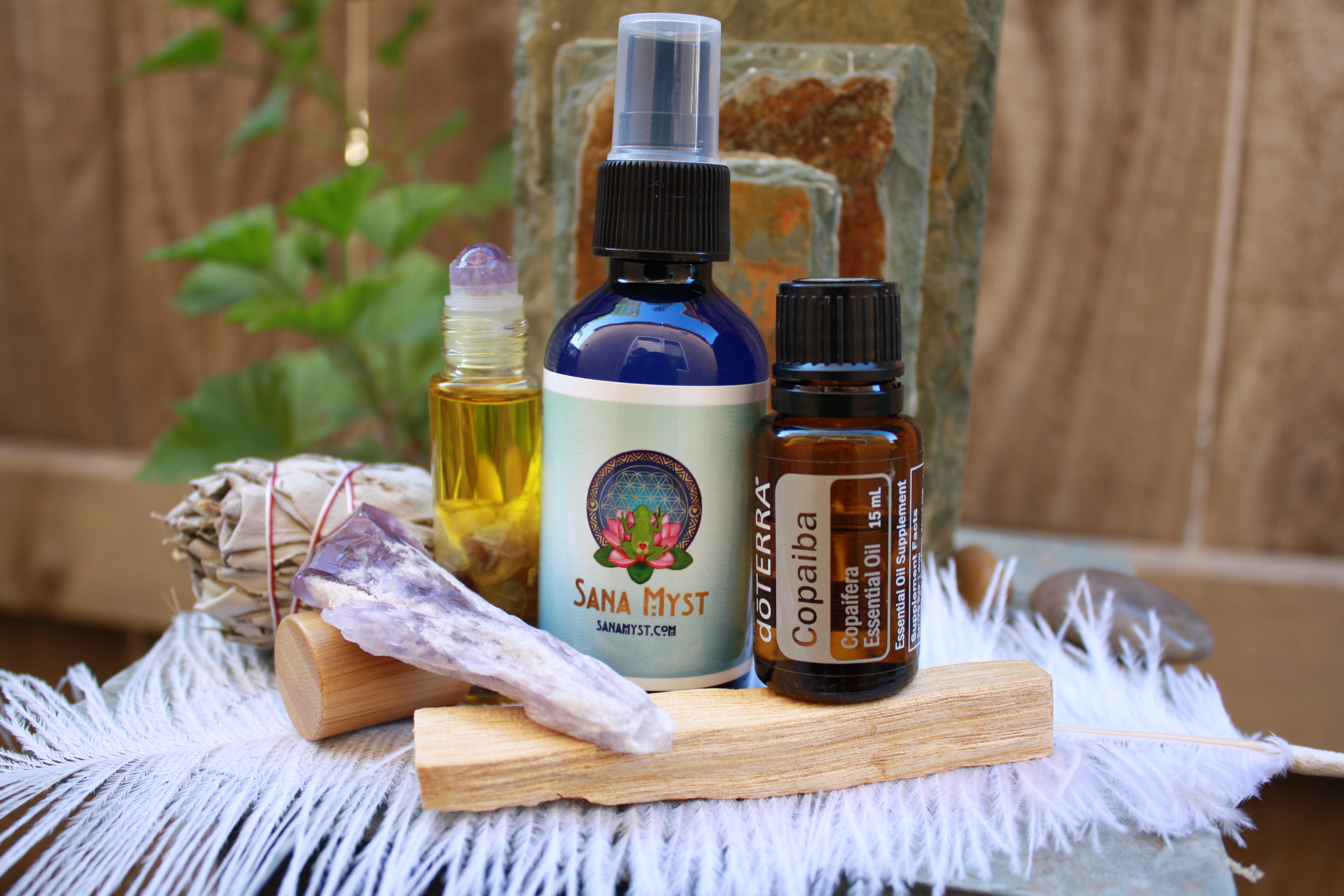 Customizeable sacred space bundles items including crystals, elixirs, essential oils and much more
