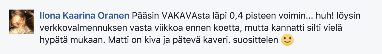 Kokemuksia verkkovalmennus.com VAKAVA-kokeen ja soveltuvuuskokeen valmennus