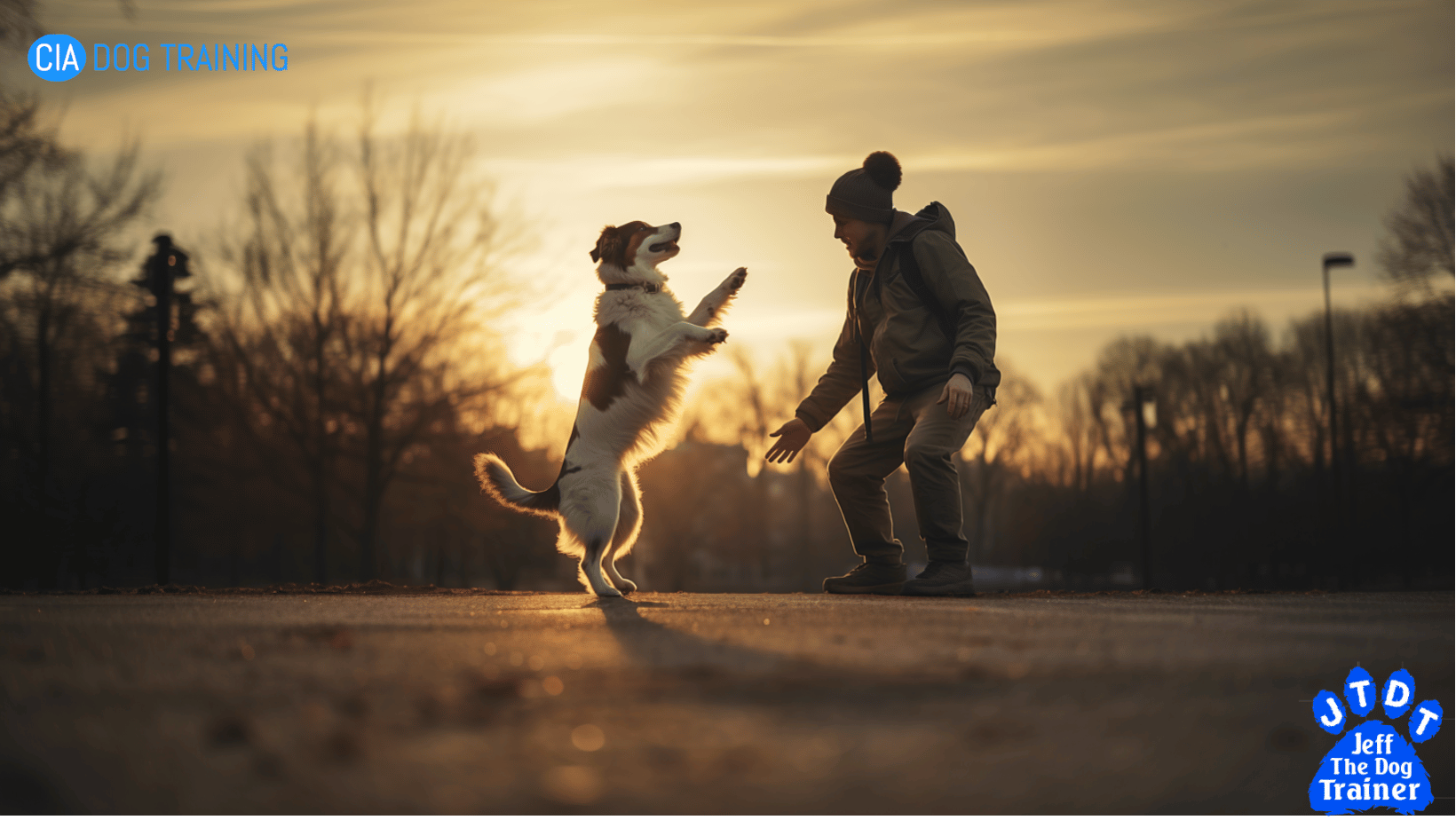 dog jumps up for man