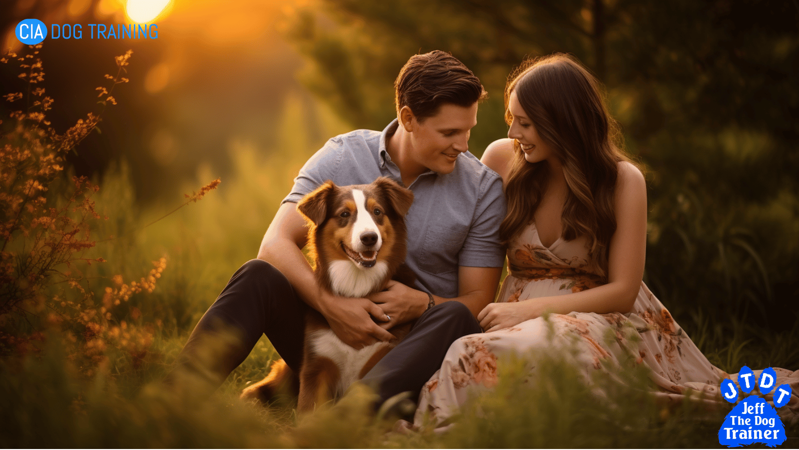 Dog with a couple in a field 