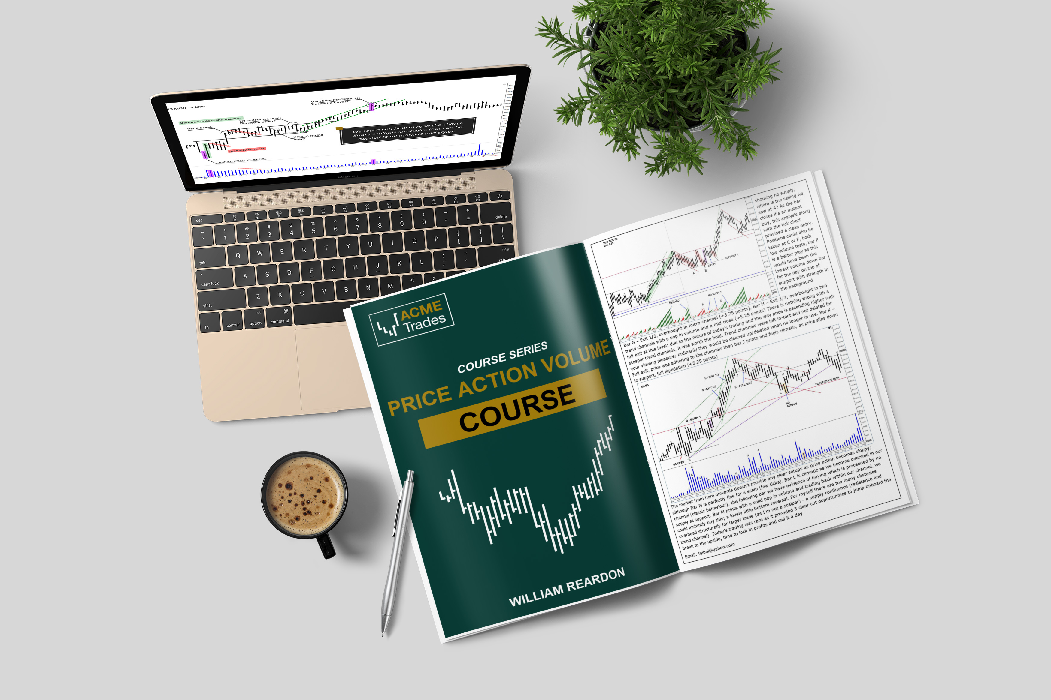 Computer on desk with price action course