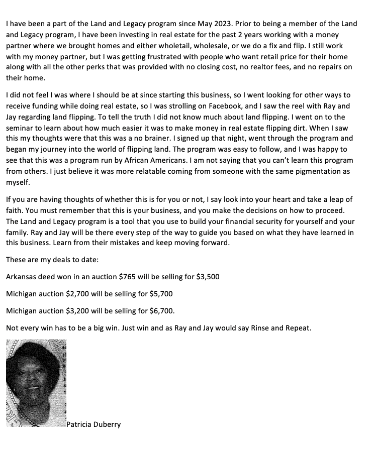 Patricia Testimonial - Land & Legacy