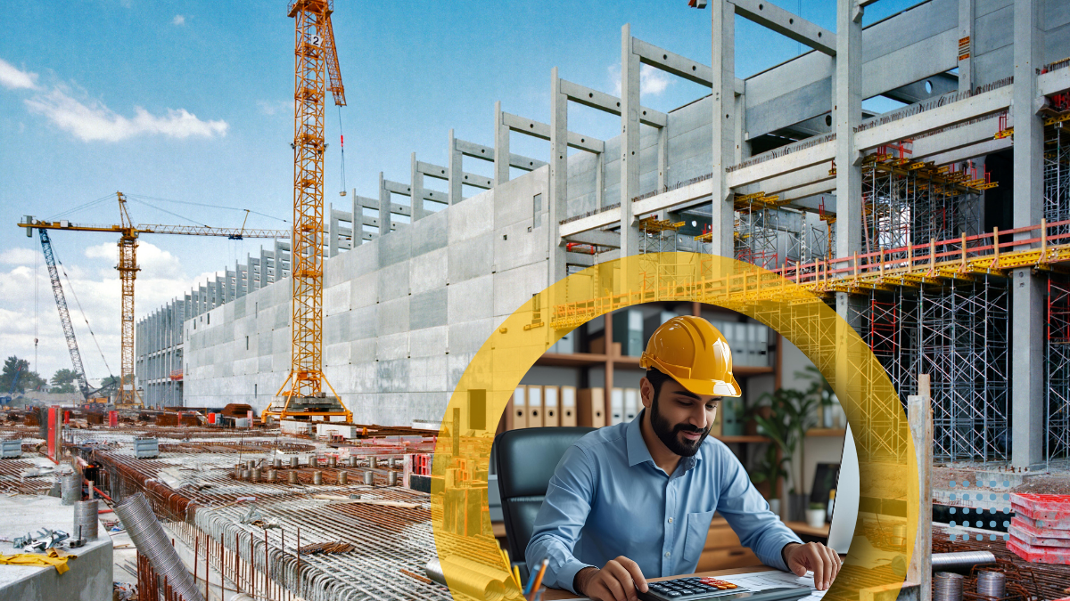 Construction owner calculating profits in the office