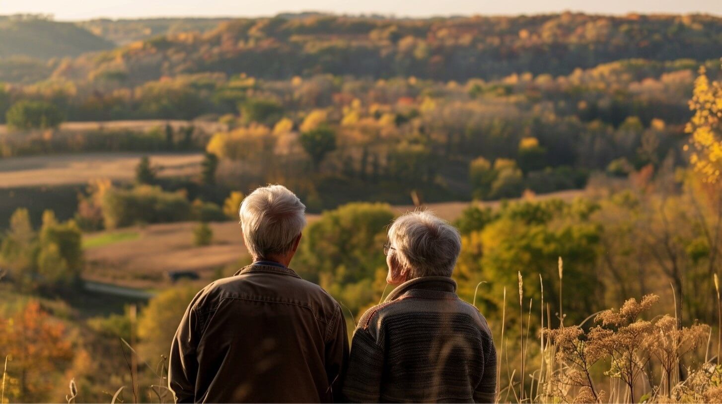 Elderly couple watching the natural landscape