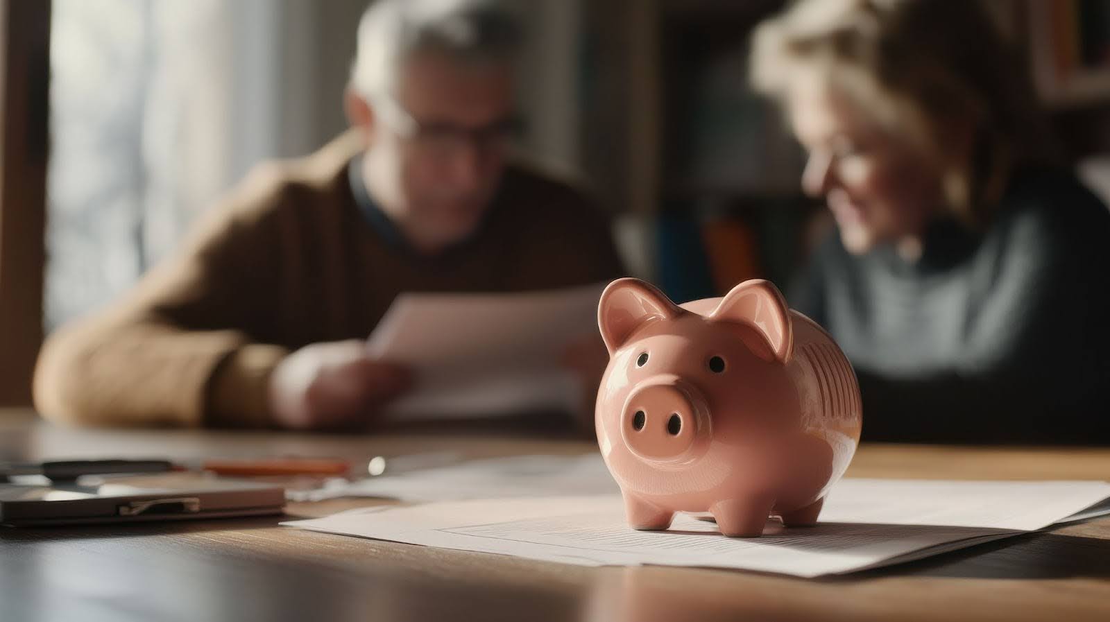 a senior couple checking their finances