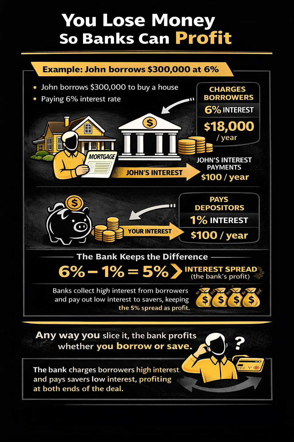 You lose money so banks can profit