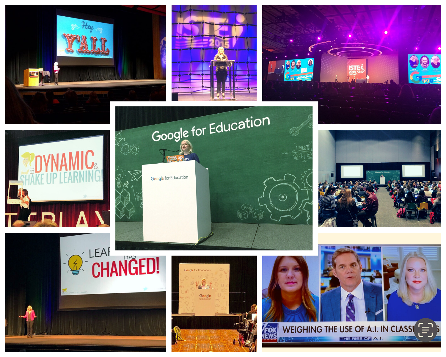 images of Kasey Bell speaking across various stages