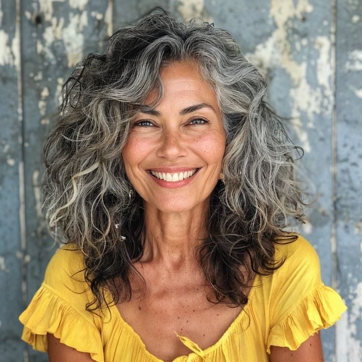 femme Cheveux gris : transition douce et confiante