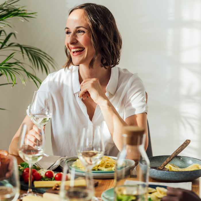 happy woman enjoying healthy meal