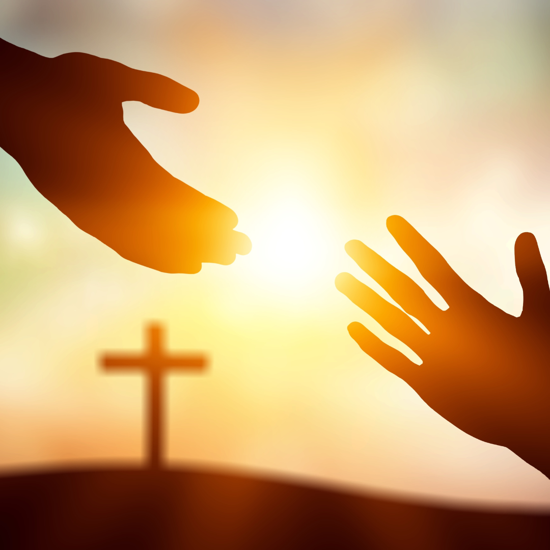 helping hand in front of a cross