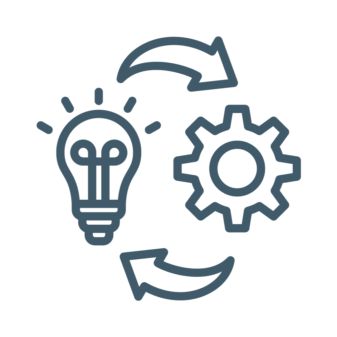 light bulb, gear, and arrows for simple formula