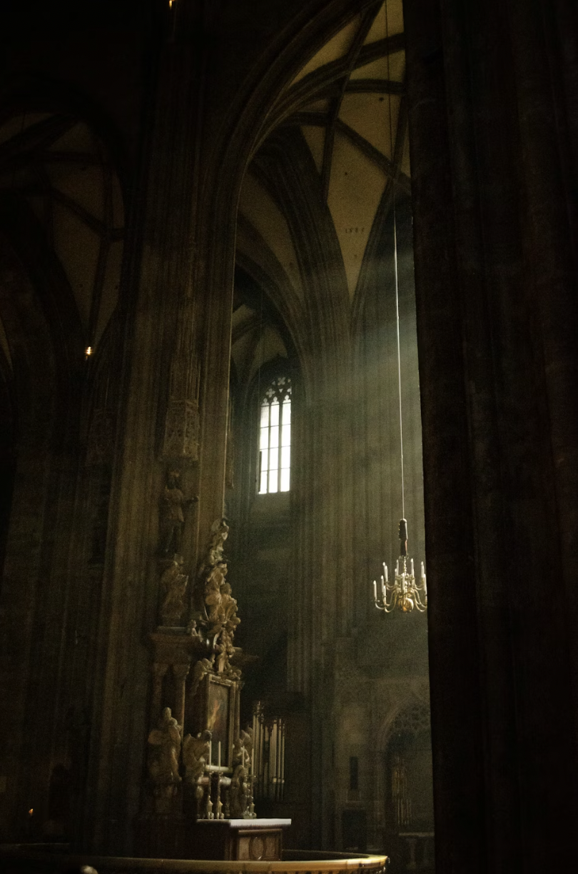 Dark, beautiful, empty, quiet Catholic church