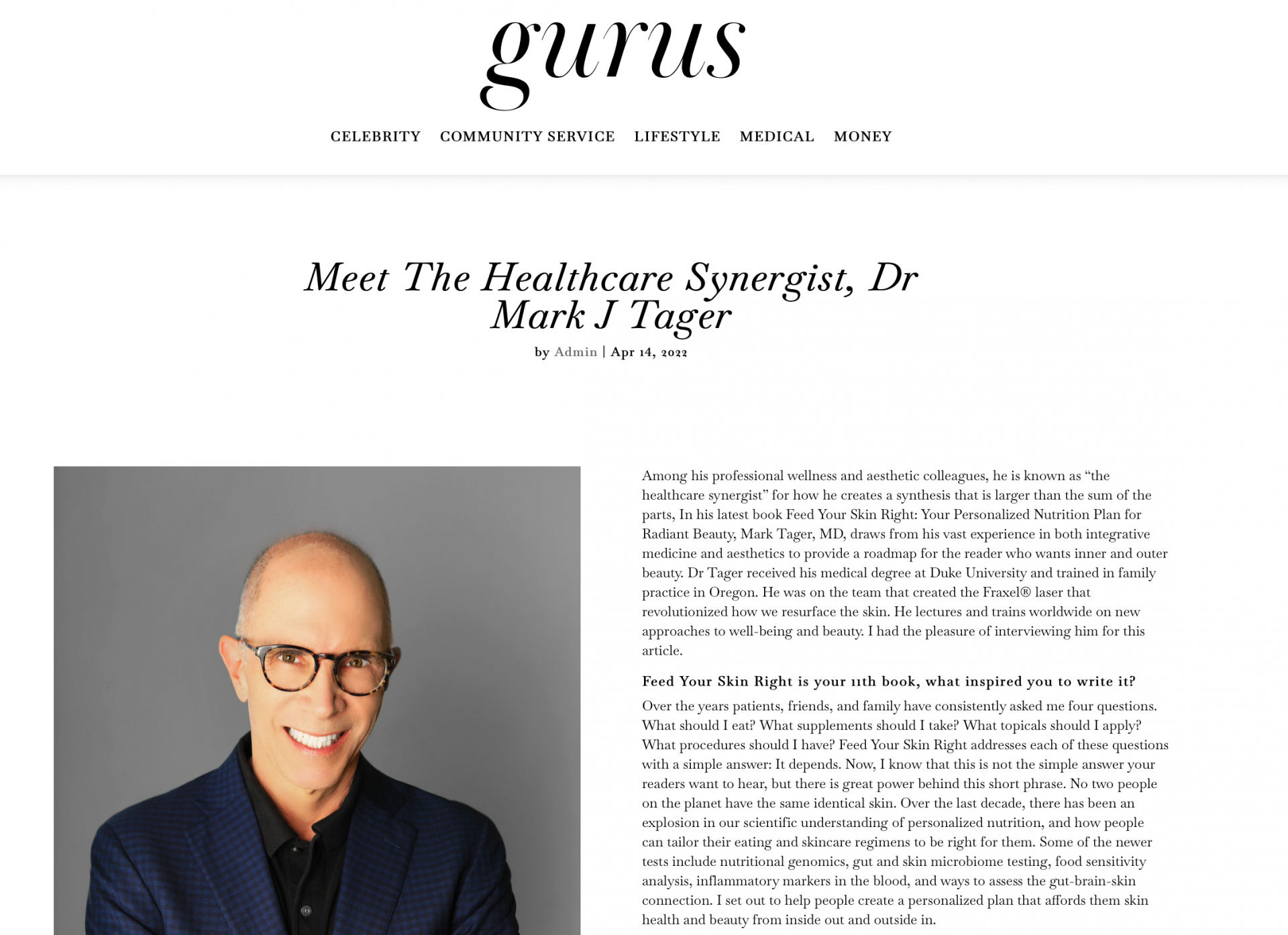 Page from Guru magazine featuring Dr Mark Tager 