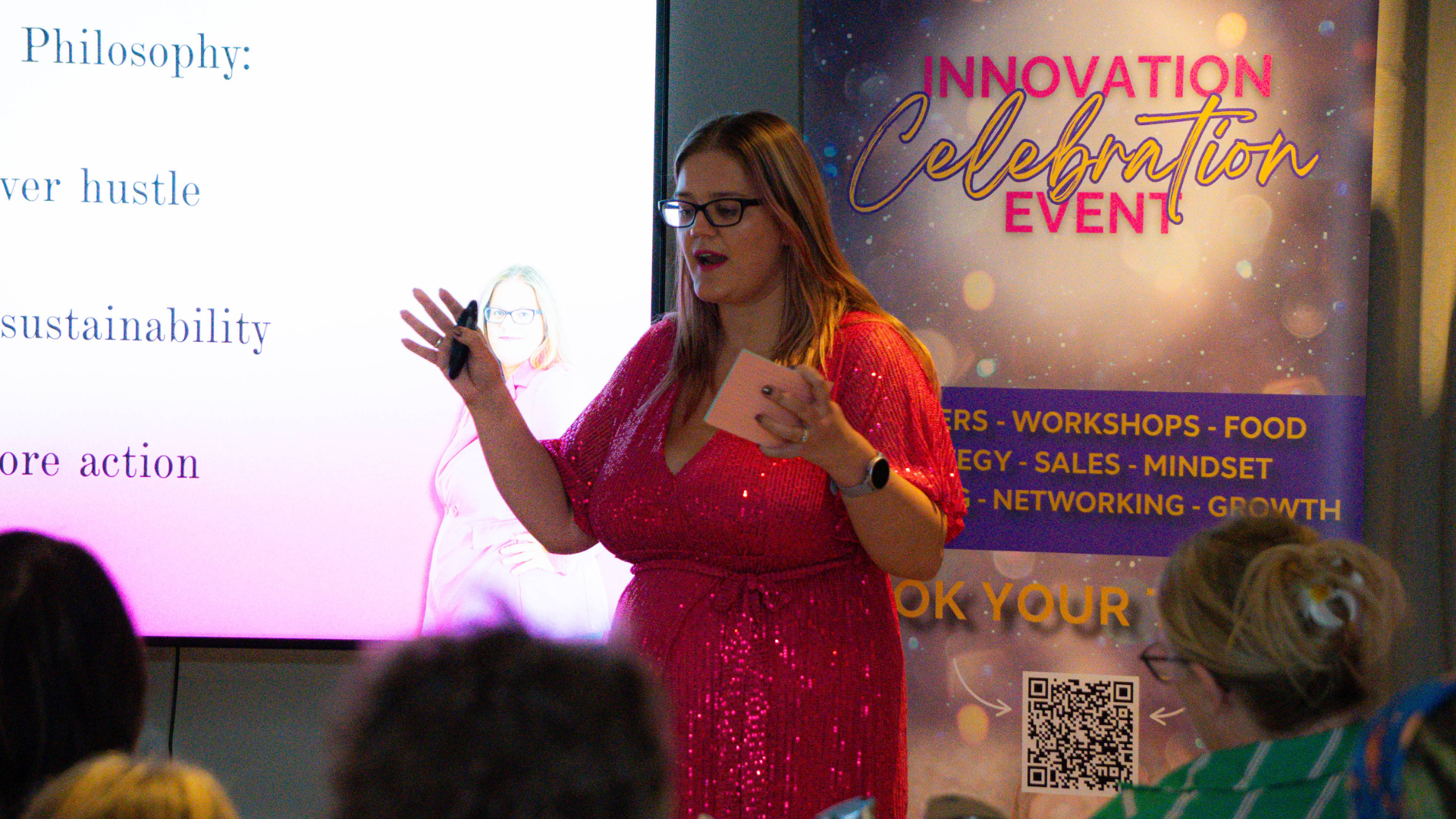 Dani speaking at her Innovation Celebration Business Conference