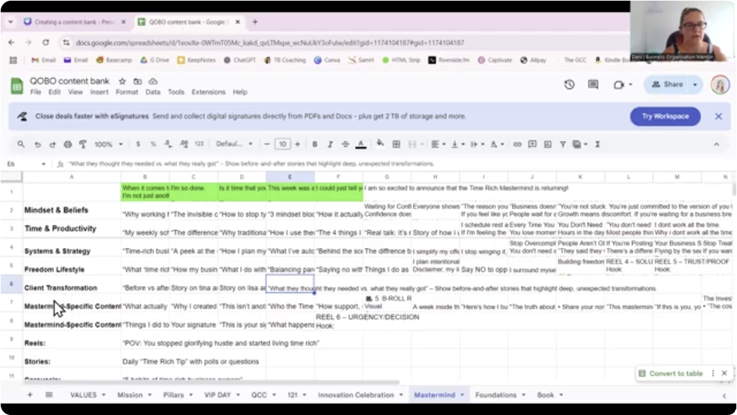 QBO - Content bank in use google sheets