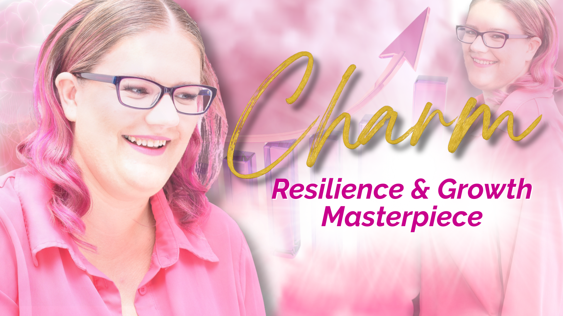 image of dani with overlay text Charm resilience and growth masterpiece