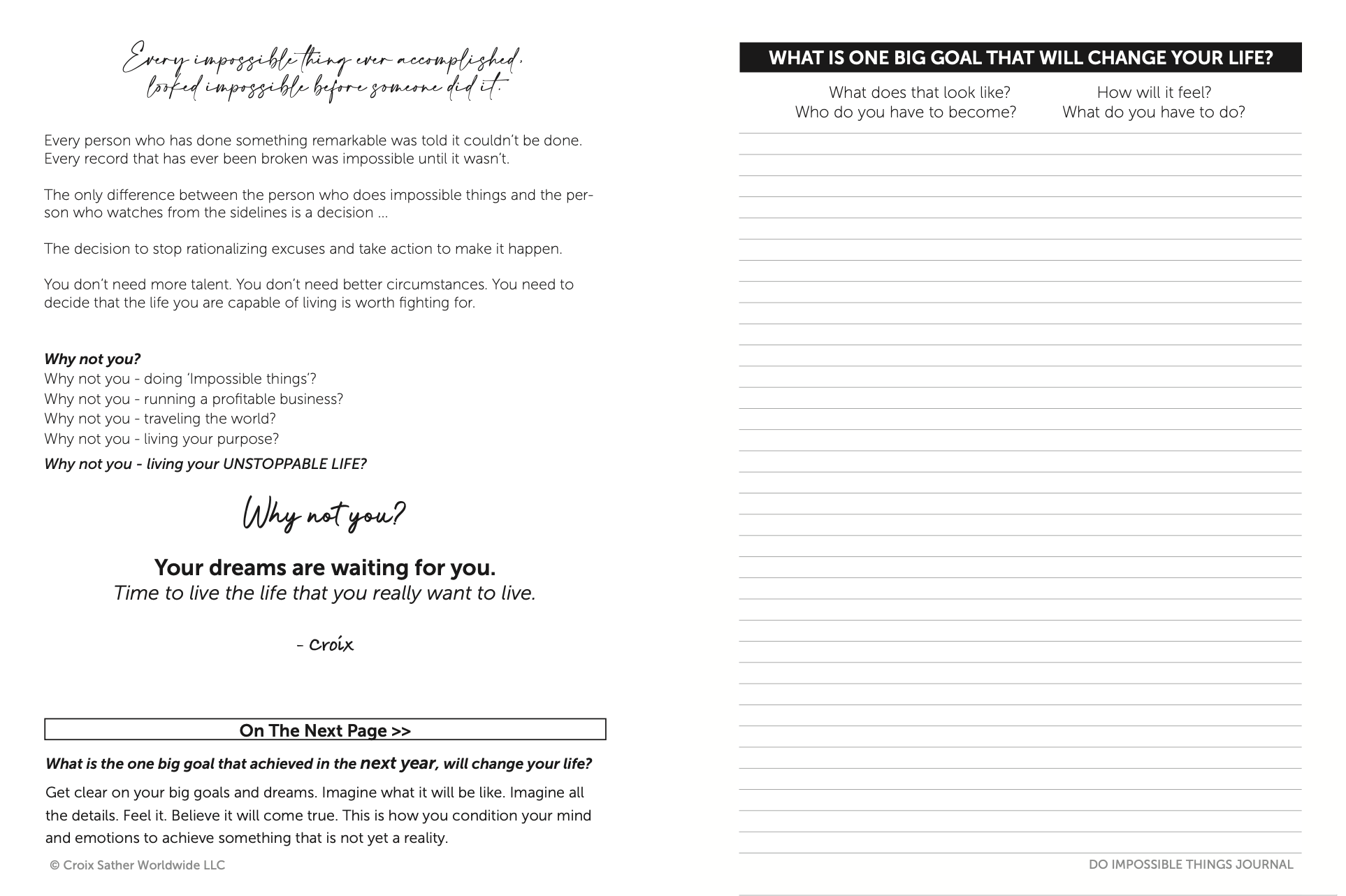 DO IMPOSSIBLE THINGS JOURNAL LIFE GOALS page