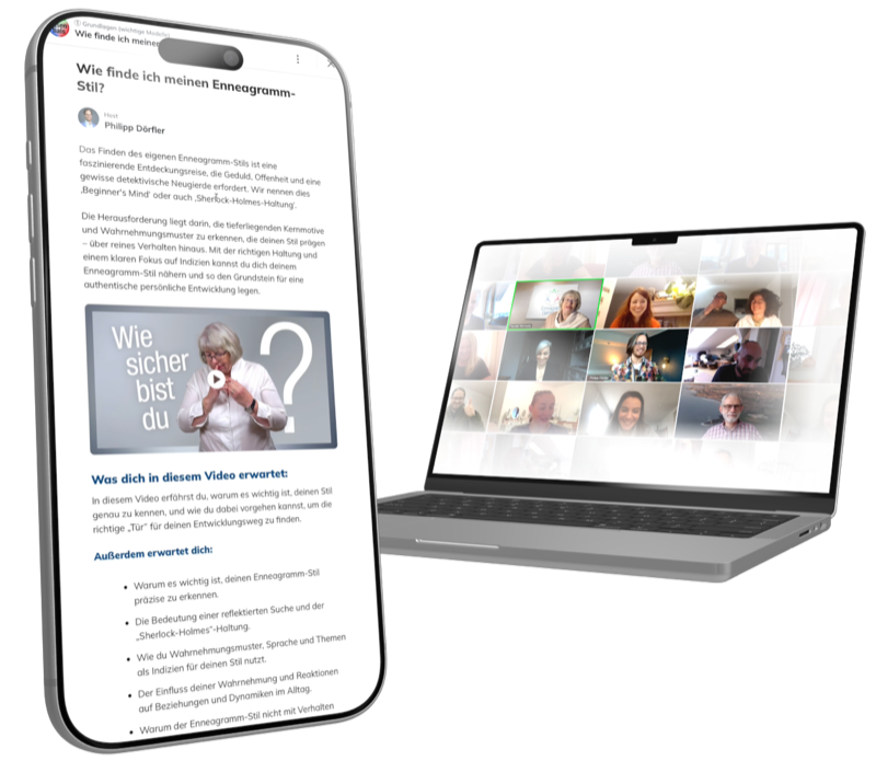 Vorschau: Die Enneagramm Einführung als Videokurs auf dem Smartphone und als Live-Webinar auf dem Laptop
