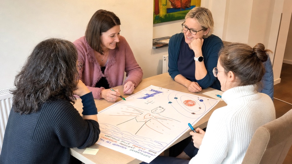 Teilnehmerinnen erarbeiten die Bewusstseinsebenen von Enneagramm-Stil 7 an Tag 1 des Enneagramm Wachstumsseminars