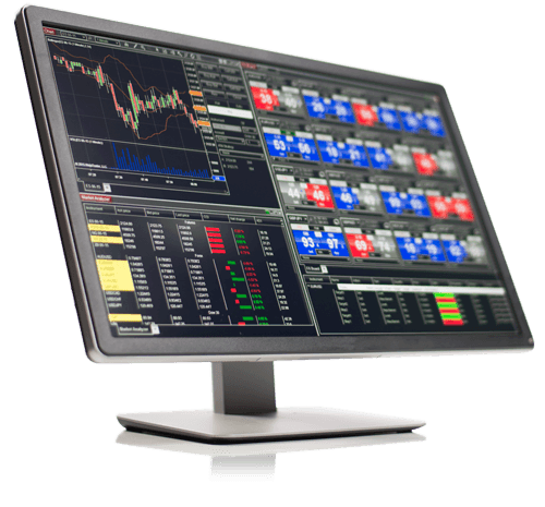 NinjaTrader trading dashboard with live market charts and active order flow display