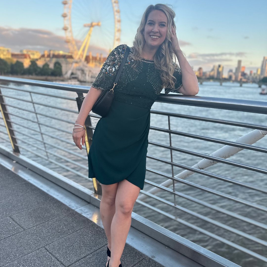 Phot of Dr Marianne Trent in London with the London eye in the background