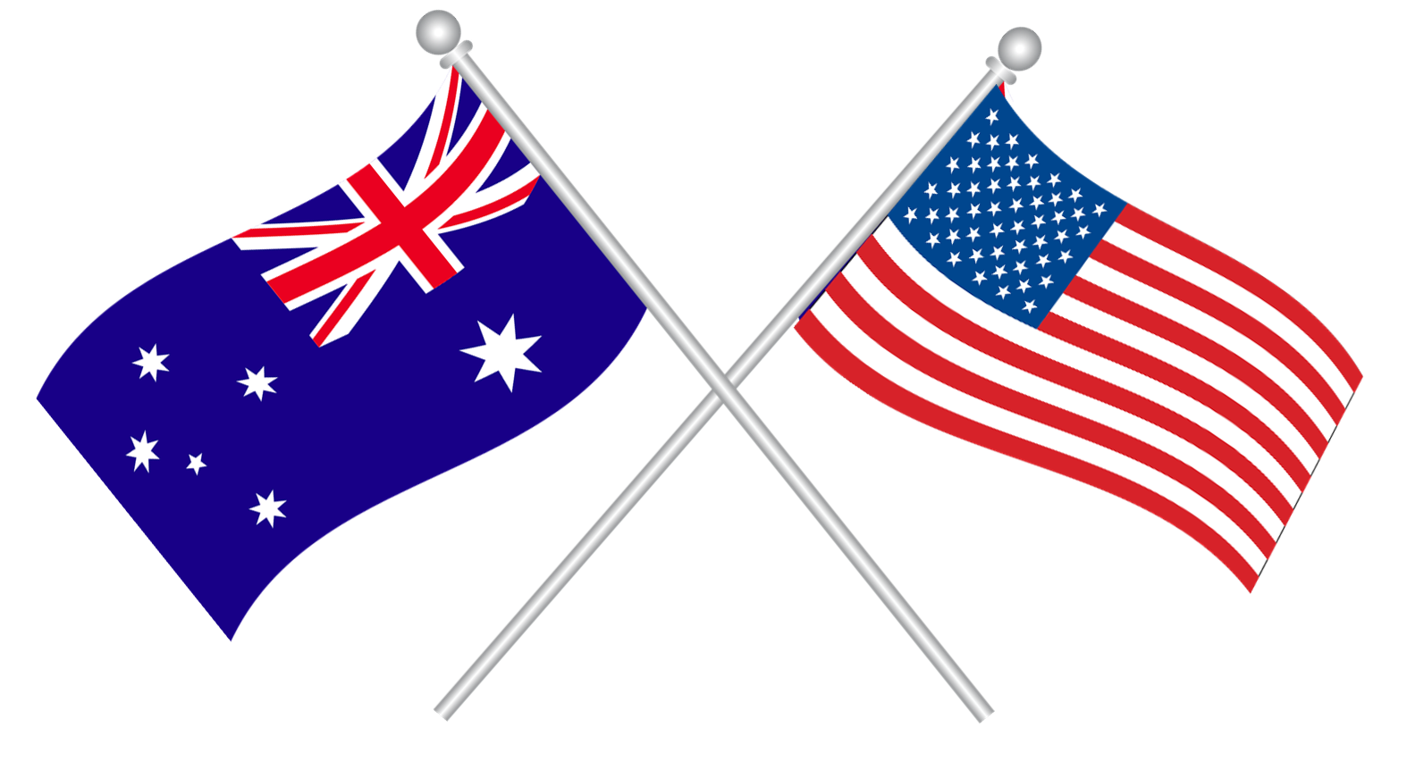 Illustration of Australian and US flags with flagpoles crossed