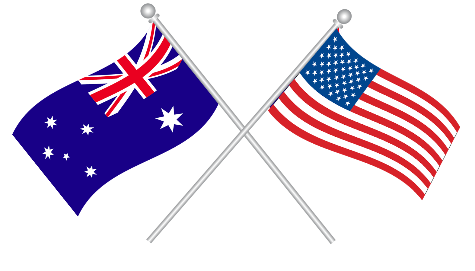 Drawing of Australian and US flags, with flagpoles crossed