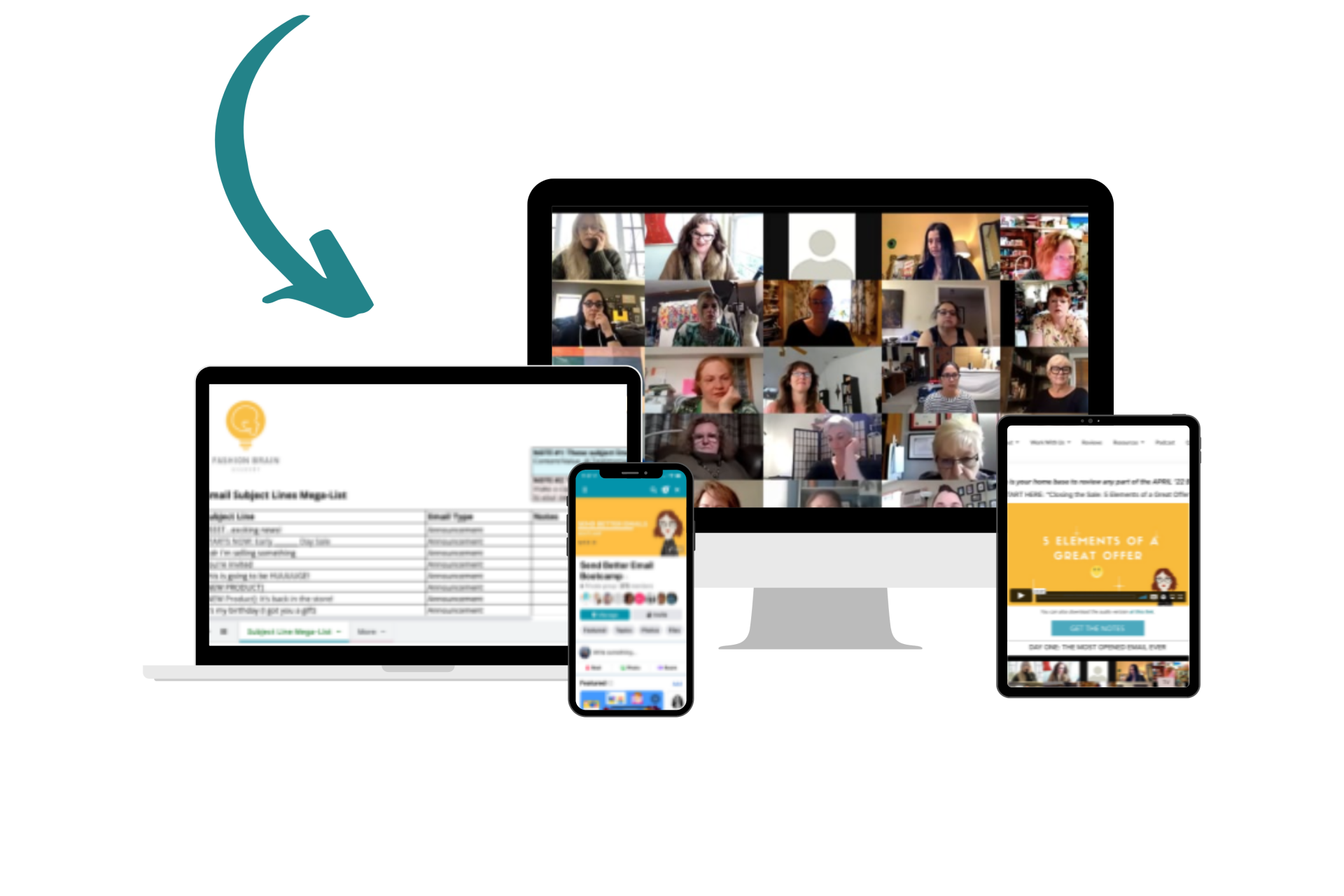 photo of the Send Better Email Bootcamp on devices