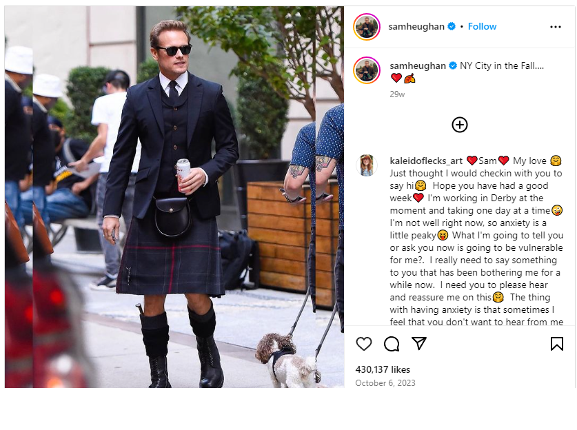Sam Heughan in New York city Instagram Post