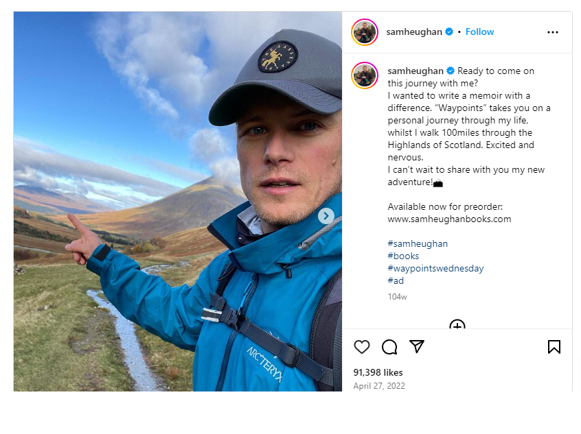 Sam Heughan Instagram Account Waypoints Launch