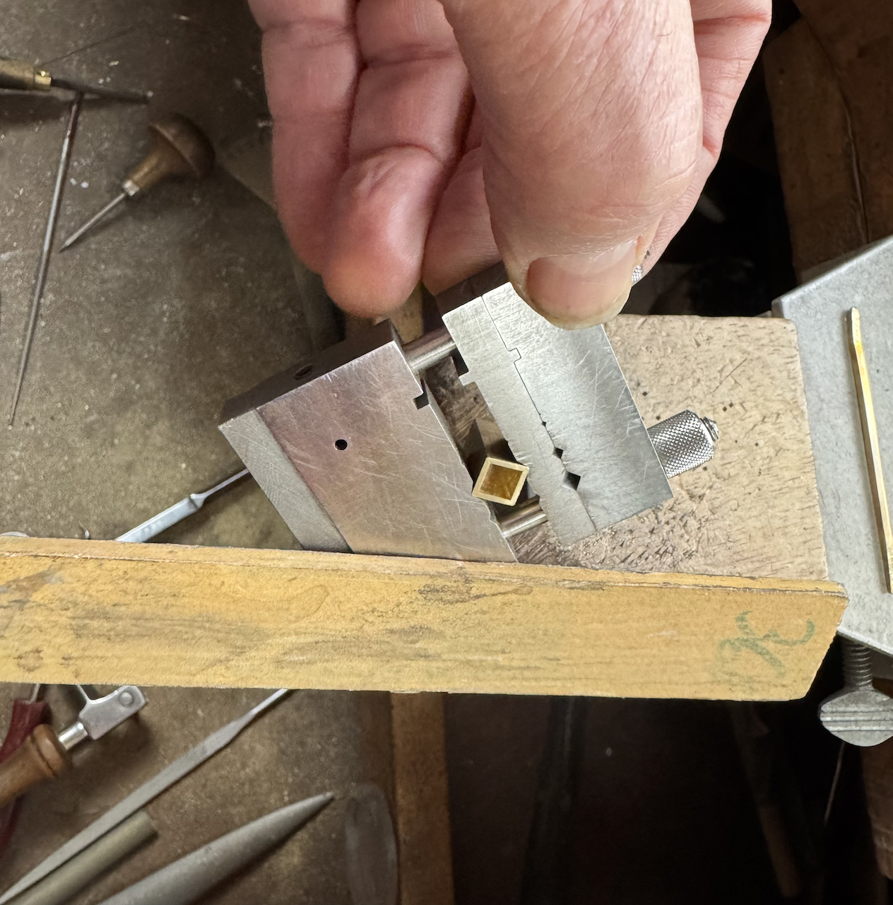 The miter jig is an ofter used tool in the shop