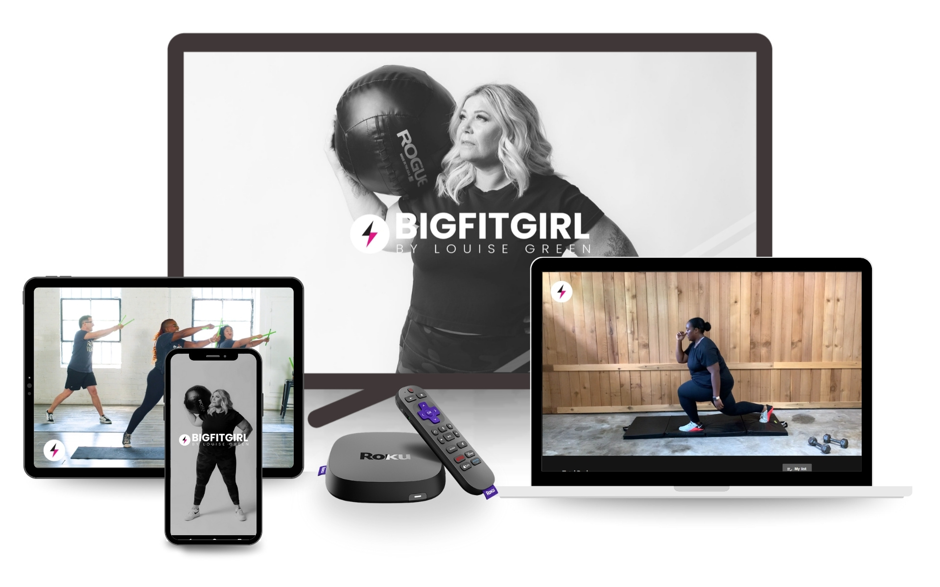The Big Fit Girl Fitness App is available on multiple devices - including mobile, computer, and television.