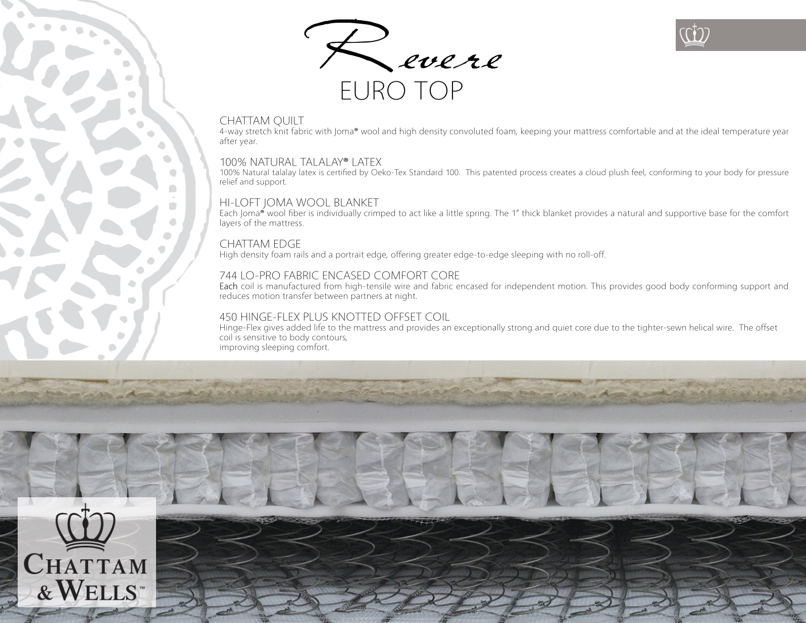 Chattam and Wells Classic Revere Euro Mattress spec card