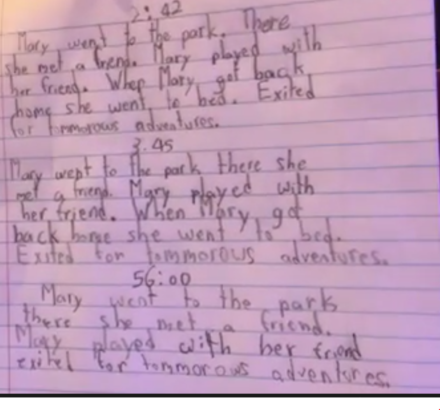 Neat, legible print writing.