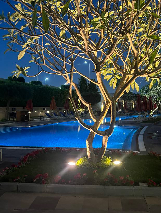 Pool at Le Meridian Hotel at night