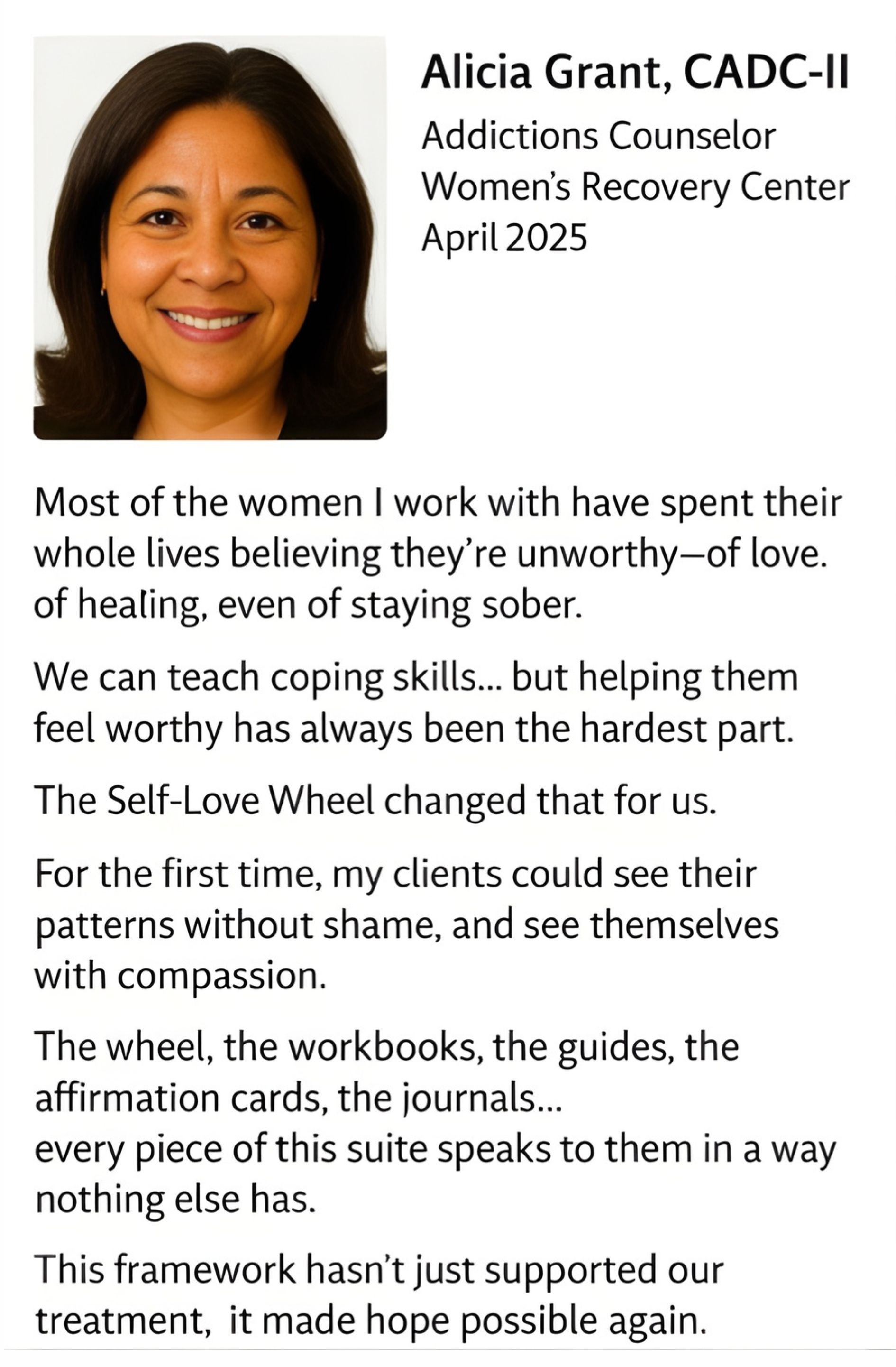 The Self-Love Wheel Testimonial, Alicia Grant