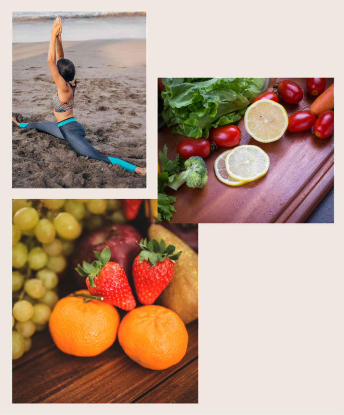 image representing holistic wellness practices: yoga, calm, nature, nutrition...