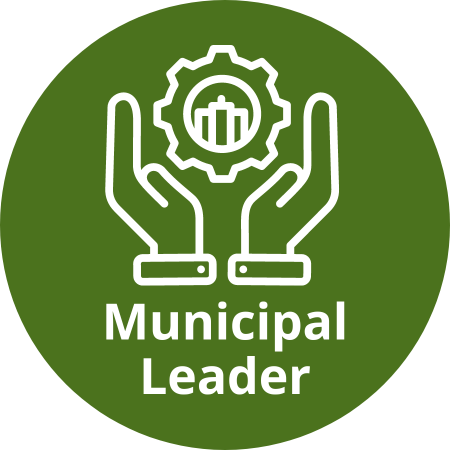 municipal leader button with two hands and symbol representing community building
