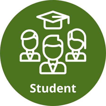 Student button with three people and graduation cap
