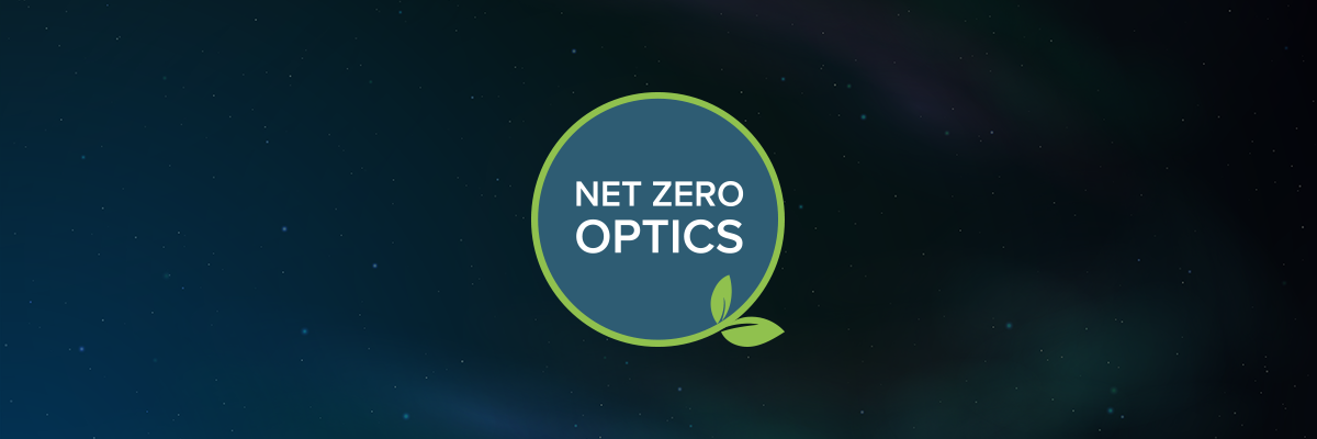 Net Zero Optics logo amid a dark nebula