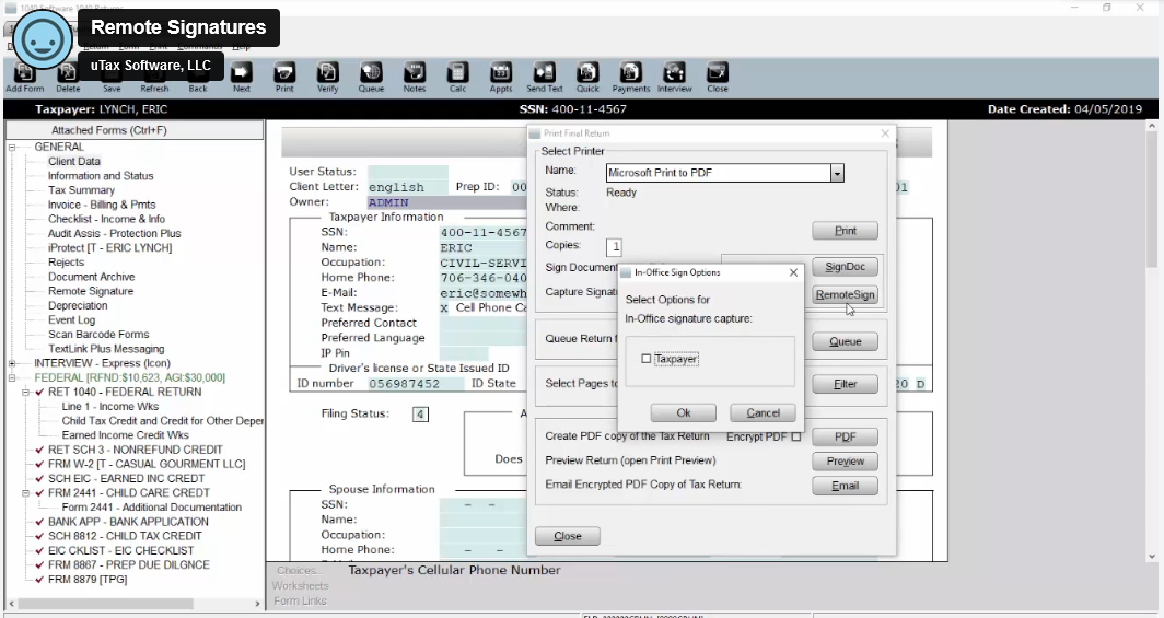 Pronto Tax System - uTax Software Screenshot